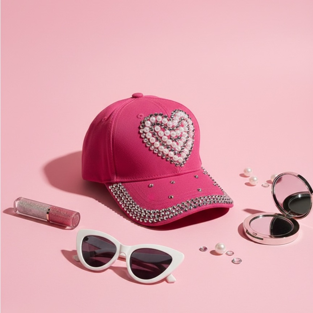 Pink Rhinestone Heart Cap100/%cotton